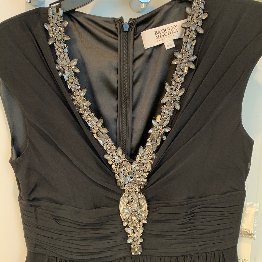 Badgley Mischka Embellished Silk Gown